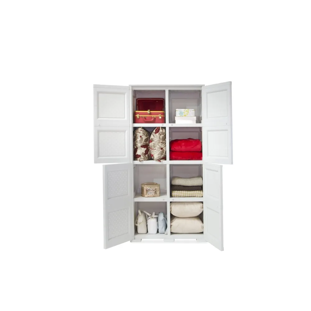 Mueble Organizador Elegance Rattan Da Vinci, Blanco Perla, Con Cuatro Puertas Batientes